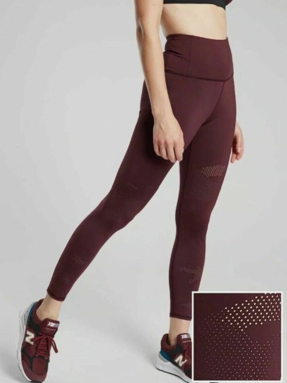 Athleta Persistence Camo Laser Cut 7/8 Tight Antique Burgundy Size S